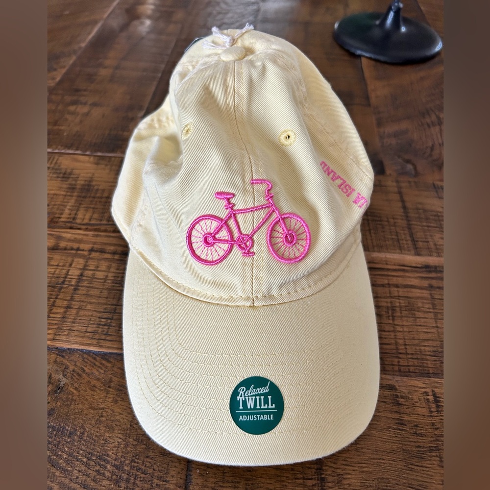 Yellow Cap with Pink Bicycle Embroidery